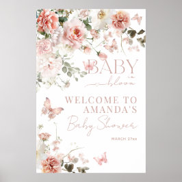 Baby i Bloom Rosa ros Blommigt  Girl Baby Shower Poster