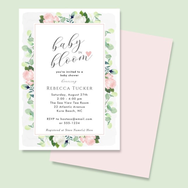 Baby i Bloom  Rosa ros Boho Baby Shower Inbjudningar (Skapare uppladdad)