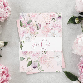 Baby i Bloom Rosa ros Girl Blommigt Baby Shower Inbjudningar