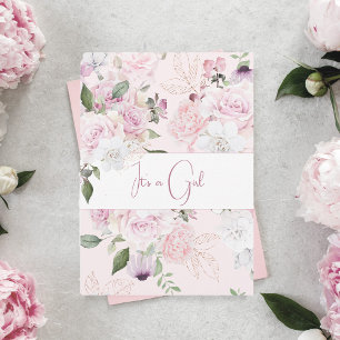 Baby i Bloom Rosa ros Girl Blommigt Baby Shower Inbjudningar