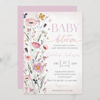 Baby i Bloom Rosa WildblomBaby Shower Inbjudningar