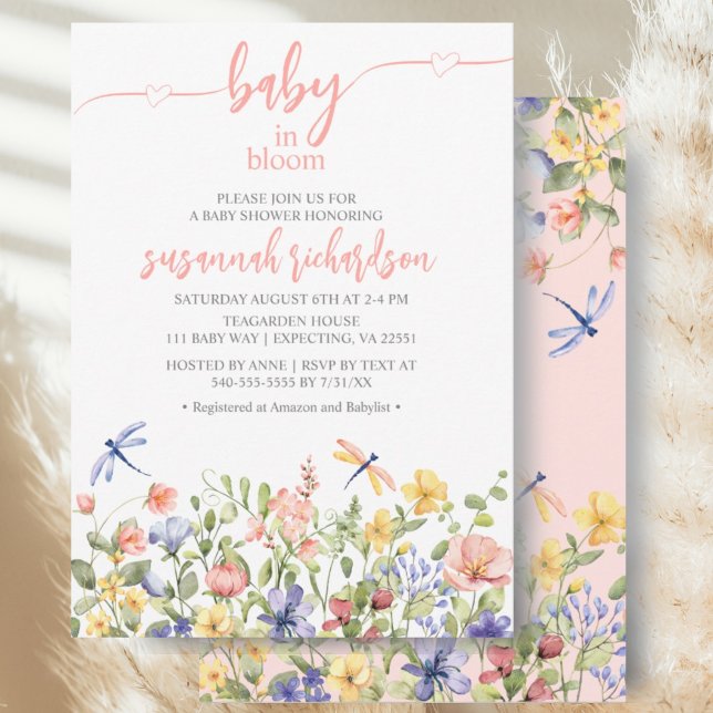 Baby i Bloom Rosa WildblomBaby Shower Inbjudningar (Skapare uppladdad)