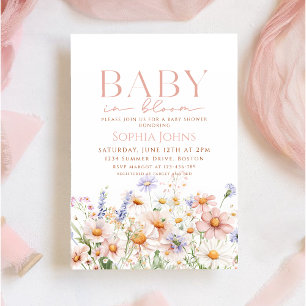 Baby i Bloom rosa wildblomma Baby Shower Inbjudningar
