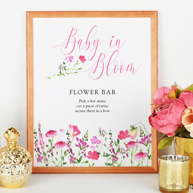Baby i Bloom Rosa Wildblomma Flower Pub Poster (Baby in Bloom Flower Bar Sign from my Pink Wildflower Collection. Message me to create more items.)