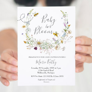 Baby i Bloom Rustic Bee Wildblominbjudan Inbjudningar