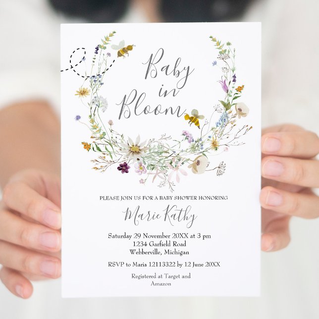 Baby i Bloom Rustic Bee Wildblominbjudan Inbjudningar (Skapare uppladdad)