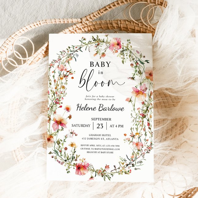 Baby i Bloom Rustic Boho Wildblomme Baby Shower Inbjudningar (Baby In Bloom Rustic Boho Wildflower Baby Shower Invitation)