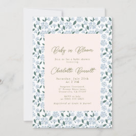 Baby i Bloom Sage & Dusty Blue Blommigt Baby Showe Inbjudningar