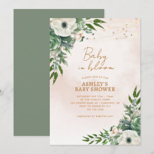 Baby i Bloom Sage Grönt Baby Shower Inbjudningar