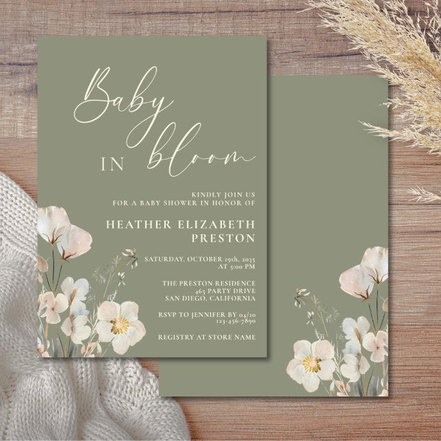 Baby i Bloom Sage Grönt Wildblomma Baby Shower Inbjudningar (Skapare uppladdad)
