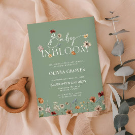 Baby i Bloom Sage Grönt Wildblomma Baby Shower Inbjudningar