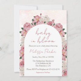 Baby i Bloom Script Rosa Blommigt Baby Shower Inbjudningar
