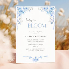Baby i Bloom Silverblue Blommigt Baby Shower Inbjudningar