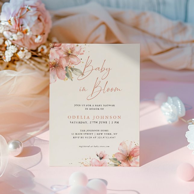 Baby i Bloom Soft Rosa Blommigt Baby Shower Inbjudningar (Skapare uppladdad)