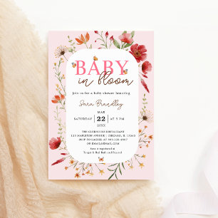 Baby i Bloom Soft-Rosa Wildblomma Baby Shower Inbjudningar