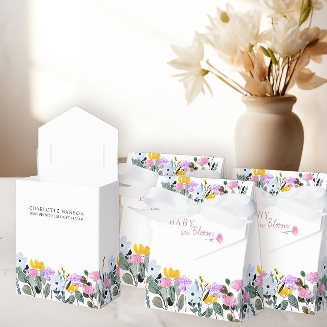 Baby i Bloom Söt Wildblomme Gräsmatta White Presentaskar (Baby in Bloom favor boxes from my Wildflower Lawn Baby Shower Collection)