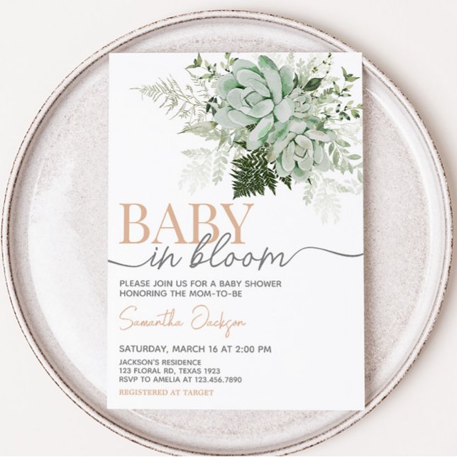 Baby i Bloom Succule Baby Shower Inbjudningar (Succulents Gender Neutral Baby Shower Invitation)