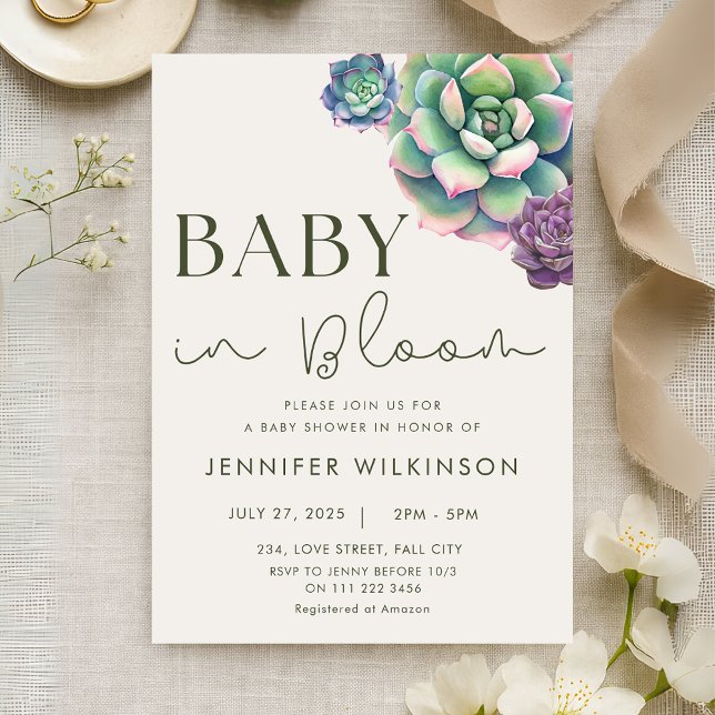 Baby i Bloom Succule Desert Baby Shower Inbjudningar (Baby in Bloom Succulent Desert Baby Shower Invitation)