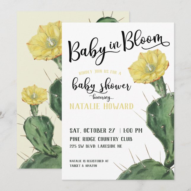 Baby i Bloom Succulent Baby Shower-inbjudan Inbjudningar (Fram/baksida)