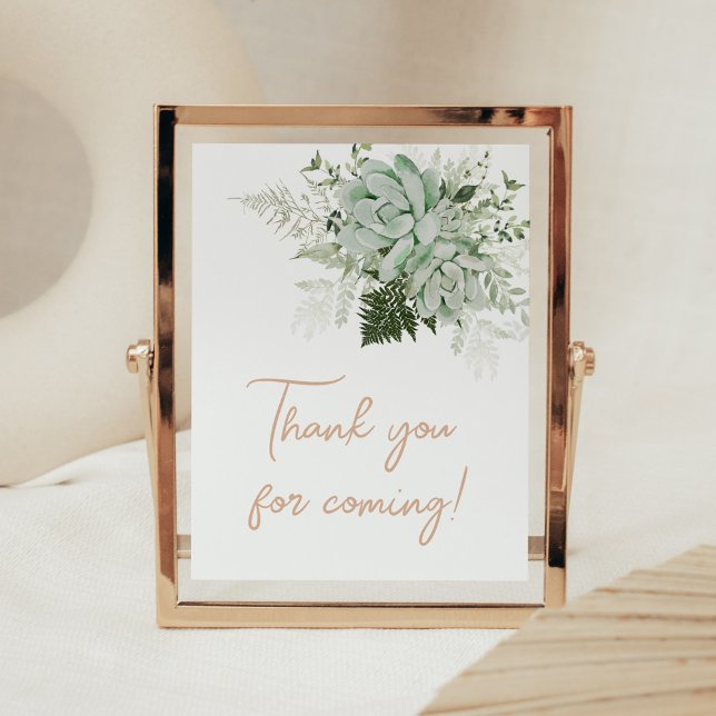 Baby i Bloom Succult Tack för att du kom Poster (Succulents Gender Neutral Baby Shower Thank you for Coming Sign)