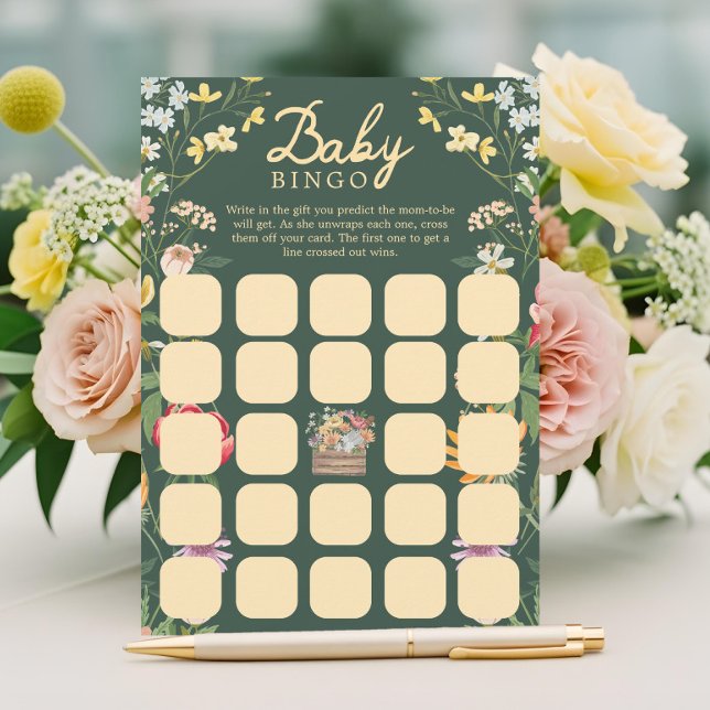 Baby i Bloom Summer Blommigt Garden Bingo Game Car Inbjudningar (Baby in Bloom Summer Floral Garden Bingo Game Card)