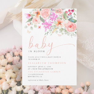 Baby i Bloom Sunny Garden Blommigt Girl Baby Showe Inbjudningar