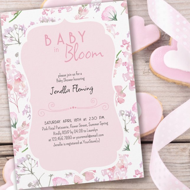 Baby i Bloom Sweet Rosa Blommigt Baby Shower Inbjudningar (Skapare uppladdad)