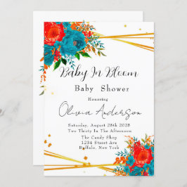 Baby i Bloom Teal Orange Baby Shower Inbjudningar