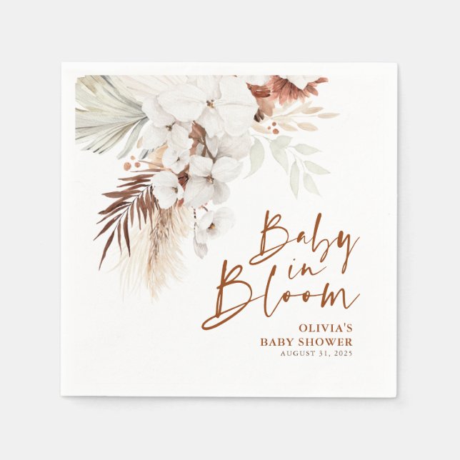 Baby i Bloom Terracotta White Blommigt Baby Shower Pappersservett (Framsidan)