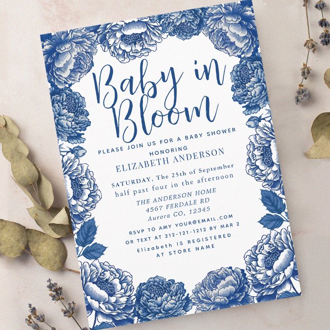 Baby i Bloom Toile De Jouy Blommigt Baby Shower Inbjudningar (Skapare uppladdad)