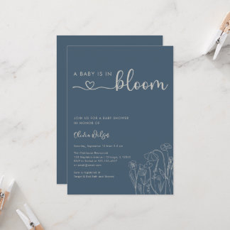 Baby i Bloom, Topaz Blue Wildblomma Baby Shower Inbjudningar