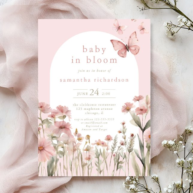 Baby i Bloom vår-fjärilshuset, jaktblommor Inbjudningar (Skapare uppladdad)