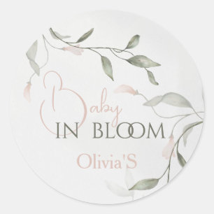 Baby i Bloom Vår Flower Blommigt Baby Shower Runt Klistermärke