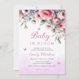 Baby i Bloom Vår rosa Blommigt Girl Baby dusch Inbjudningar