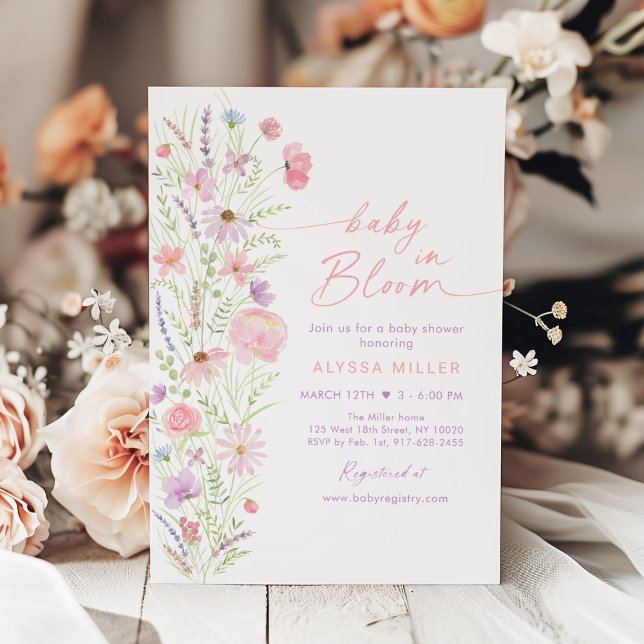 Baby i Bloom Vår Rosa Wildblomma Baby Shower Inbjudningar (Skapare uppladdad)