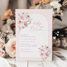 Baby i Bloom Vår Rosa Wildblomma Baby Shower Inbjudningar
