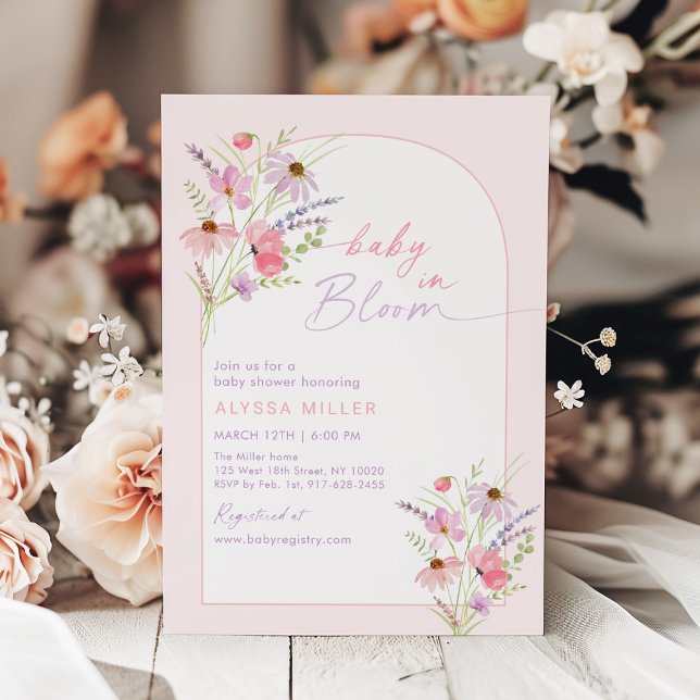 Baby i Bloom Vår Rosa Wildblomma Baby Shower Inbjudningar (Skapare uppladdad)