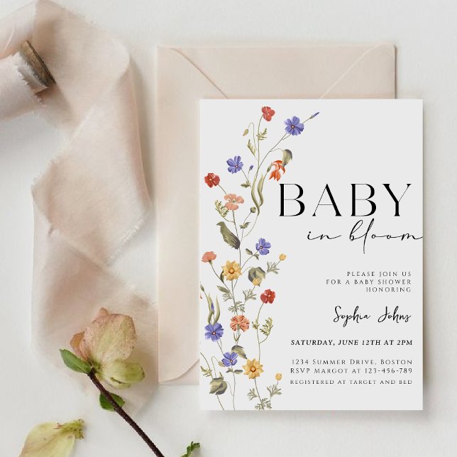 Baby i Bloom Vår sommar-babyskor för sommarblommor Inbjudningar (Skapare uppladdad)