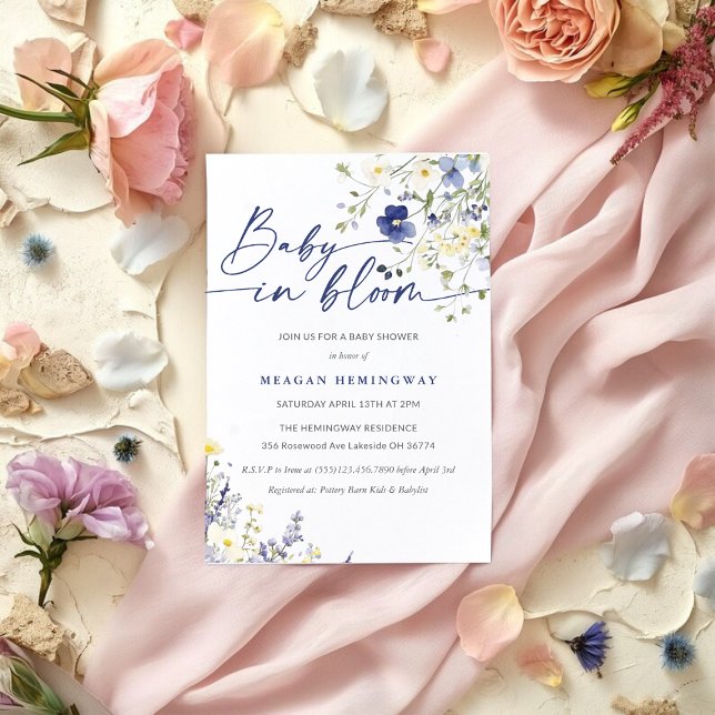 Baby i Bloom Vår Violet Wildblomme Baby Shower Inbjudningar (Baby In Bloom Spring Violet Wildflower Baby Shower Invitation)