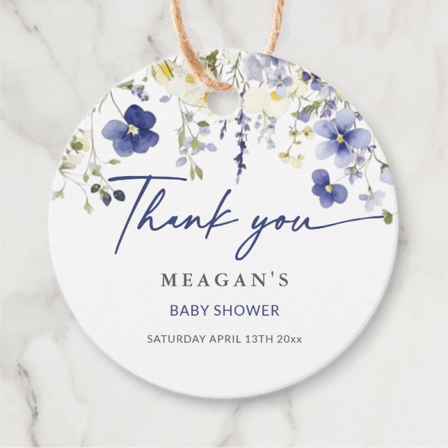 Baby i Bloom Vår Wildblomme Baby Shower Gåvor Etiketter (Framsida)