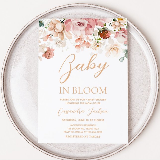Baby i Bloom Vår Wildblomme Baby Shower Inbjudningar (Pink Floral Bloom Baby Shower Invitation)
