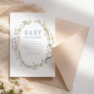 Baby i Bloom Vår Wildbloms Blommigt Baby Shower Inbjudningar