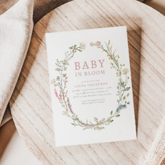 Baby i Bloom Vår Wildbloms Blommigt Baby Shower Inbjudningar