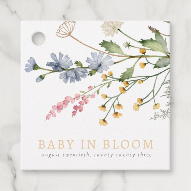 Baby i Bloom Vår Wildbloms Blommigt Bouquet Gåvor Etiketter (Framsida)