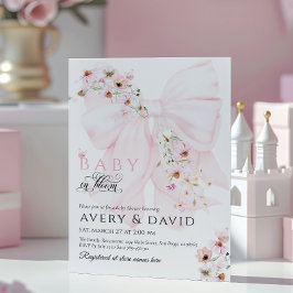 Baby i Bloom Vild Flower Bow Vår Baby Shower Inbjudningar
