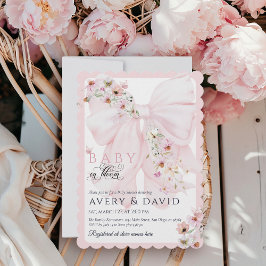 Baby i Bloom Vild Flower Bow Vår Baby Shower Inbjudningar