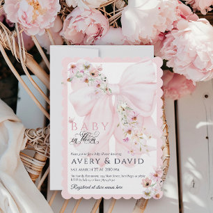 Baby i Bloom Vild Flower Bow Vår Baby Shower Inbjudningar