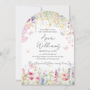 Baby i Bloom Vild Flower Butterfly Baby Shower Inbjudningar