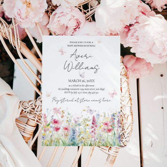 Baby i Bloom Vild Flower Butterfly Baby Shower Inbjudningar (Skapare uppladdad)