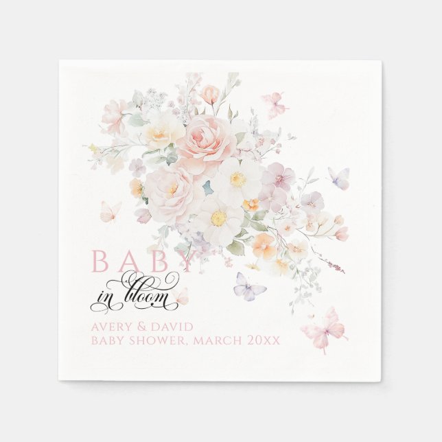 Baby i Bloom Vild Flower Butterfly Baby Shower Pappersservett (Framsidan)